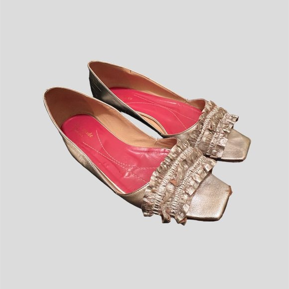 Kate Spade size 8 1/2 leather silver open toe shoes - Picture 1 of 13